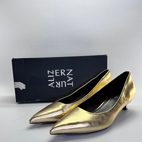 Naturalizer Natalia Heels Size 8.5M Dark Gold Leather Dress Pumps Pointed Toe - Picture 1 of 16